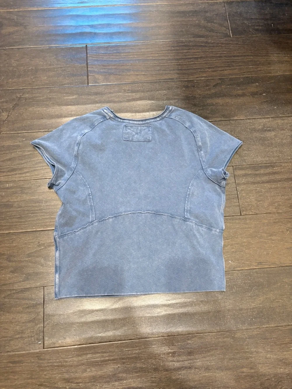 We The Free Faded Denim Vintage Look Blue Short Sleeve Corset Shirt Size Large - Picture 4 of 5